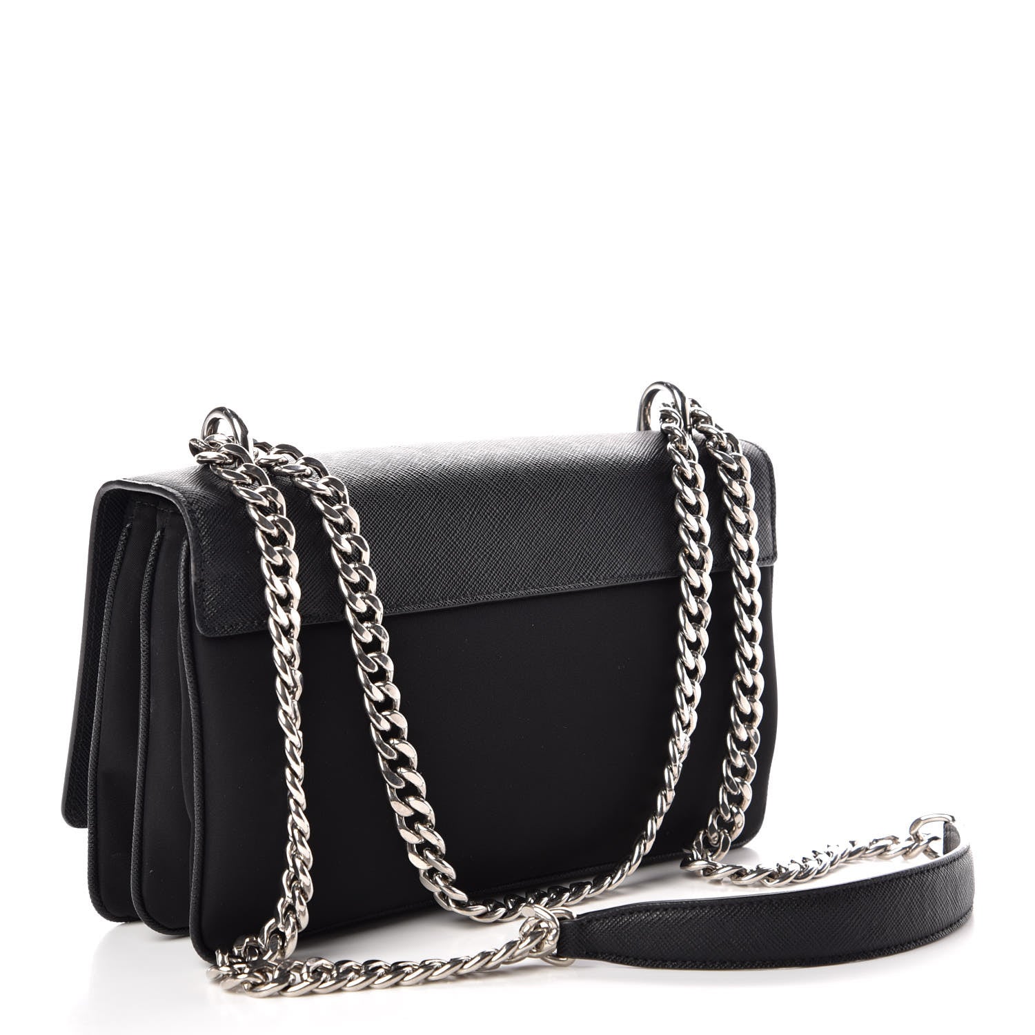 Prada Saffiano Tessuto Nylon Chain Shoulder Bag Black 3 of 9