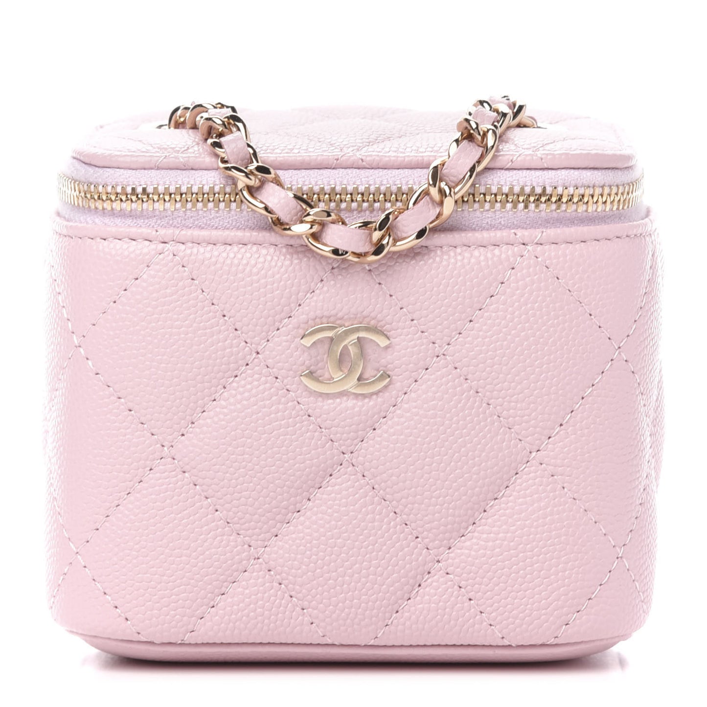 Caviar Quilted Mini Vanity Case With Chain Light Pink