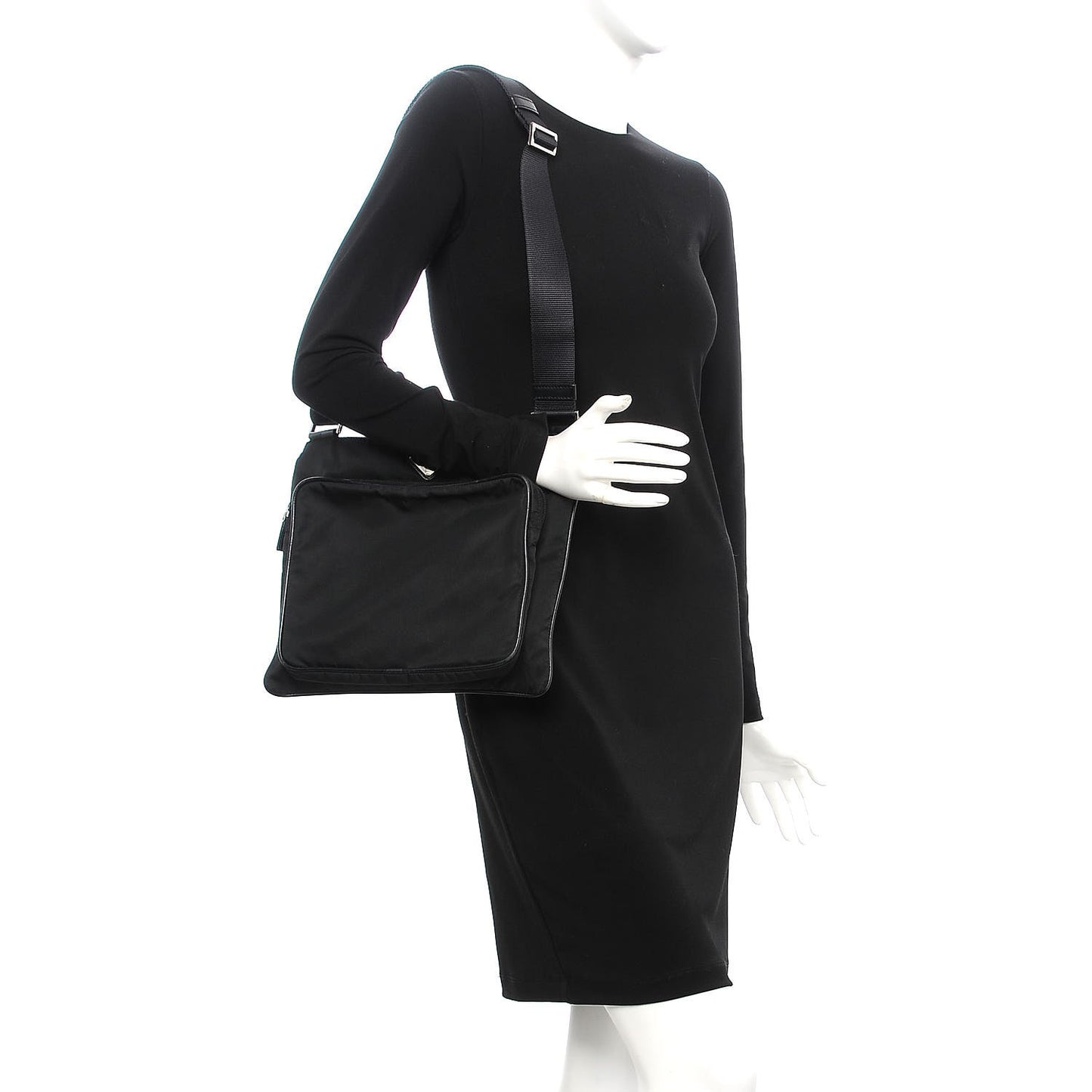 Tessuto Nylon Flat Messenger Bag Black