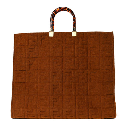 Fendi Terrycloth Plexiglass FF Embossed XL Fendi Sunshine Shopper Tote Caramel 1 of 4
