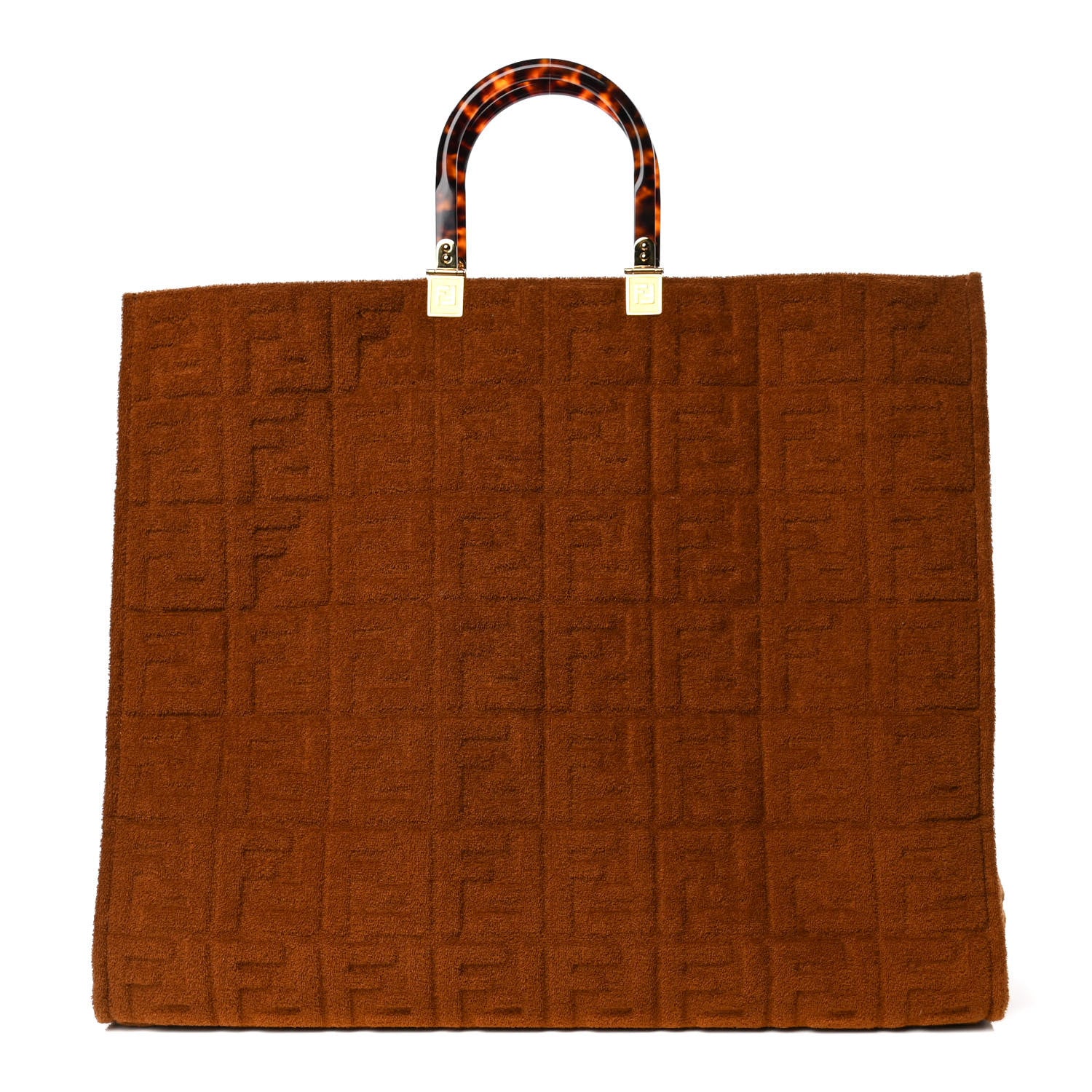 Fendi Terrycloth Plexiglass FF Embossed XL Fendi Sunshine Shopper Tote Caramel 1 of 4