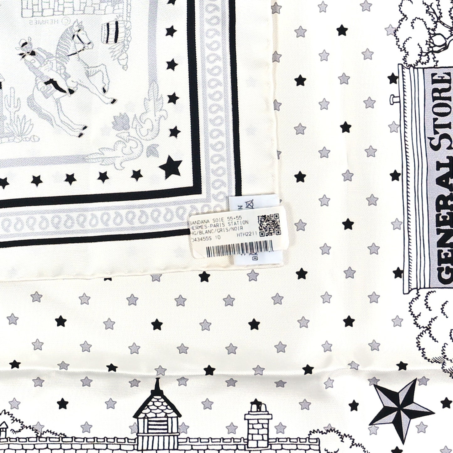 Silk Paris Station Bandana Scarf 55 White Gris Black