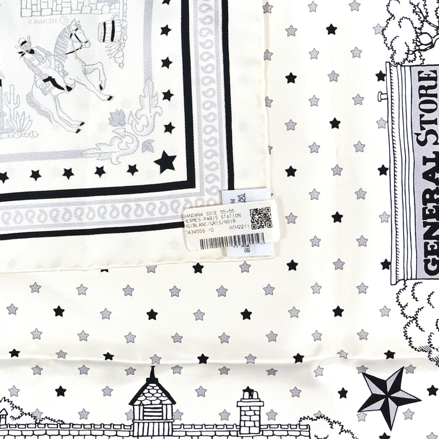 Hermes Silk Paris Station Bandana Scarf 55 White Gris Black 3 of 4