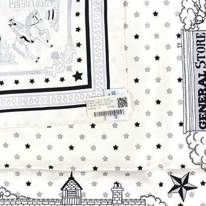 Hermes Silk Paris Station Bandana Scarf 55 White Gris Black 3 of 4