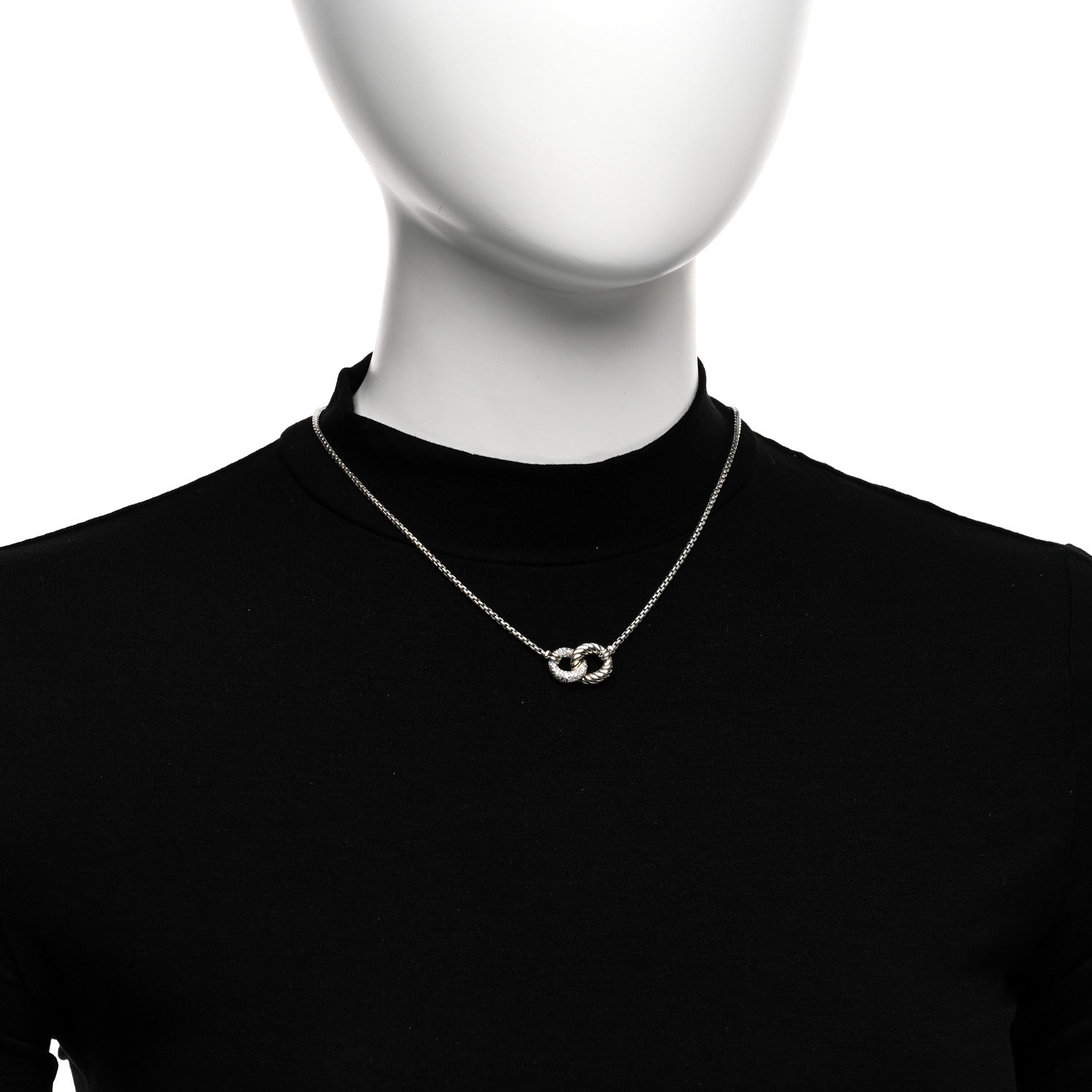 David Yurman Sterling Silver Diamond Belmont Curb Link Pendant Necklace 2 of 4
