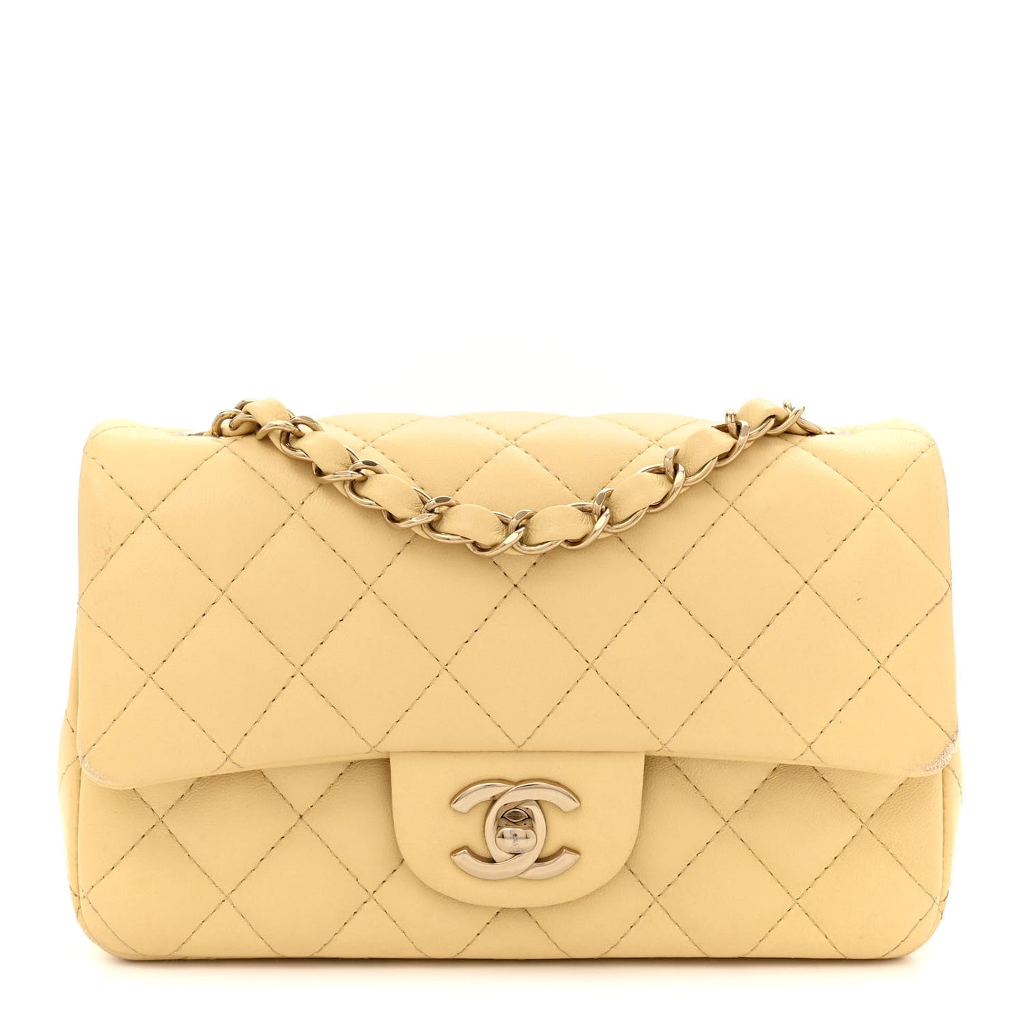 Lambskin Quilted Mini Rectangular Flap Light Yellow
