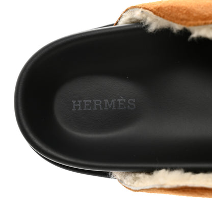 Hermes Suede Goatskin Shearling Go Mules 41 Beige Kraft Ecru 7 of 10