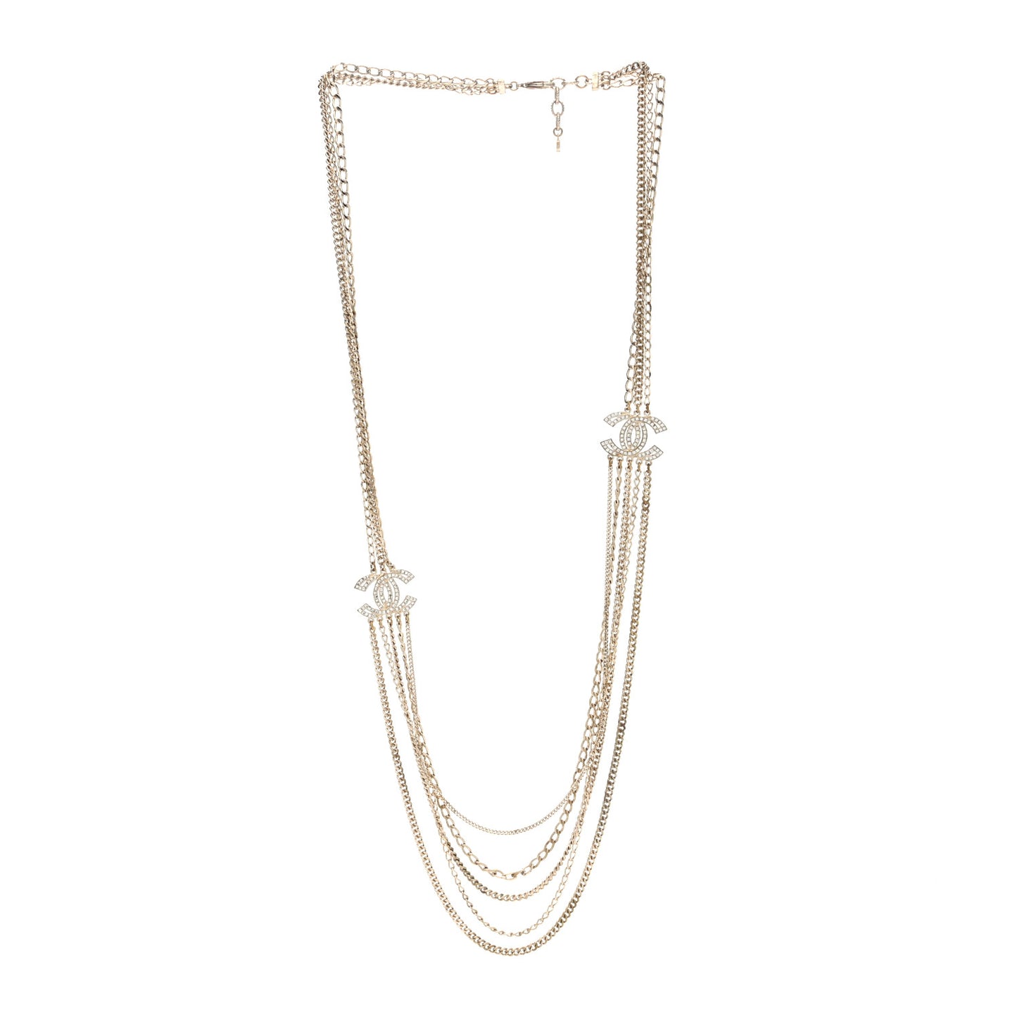 Multi Strand Chain Baguette Crystal CC Necklace Gold