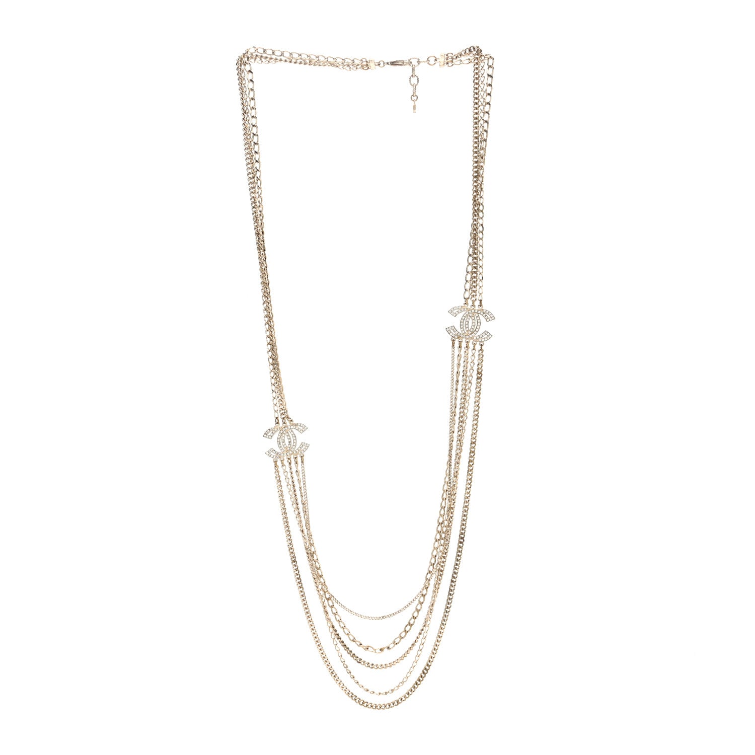 Chanel Multi Strand Chain Baguette Crystal CC Necklace Gold 3 of 5