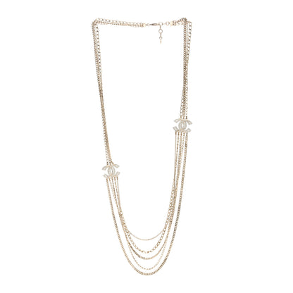 Chanel Multi Strand Chain Baguette Crystal CC Necklace Gold 3 of 5