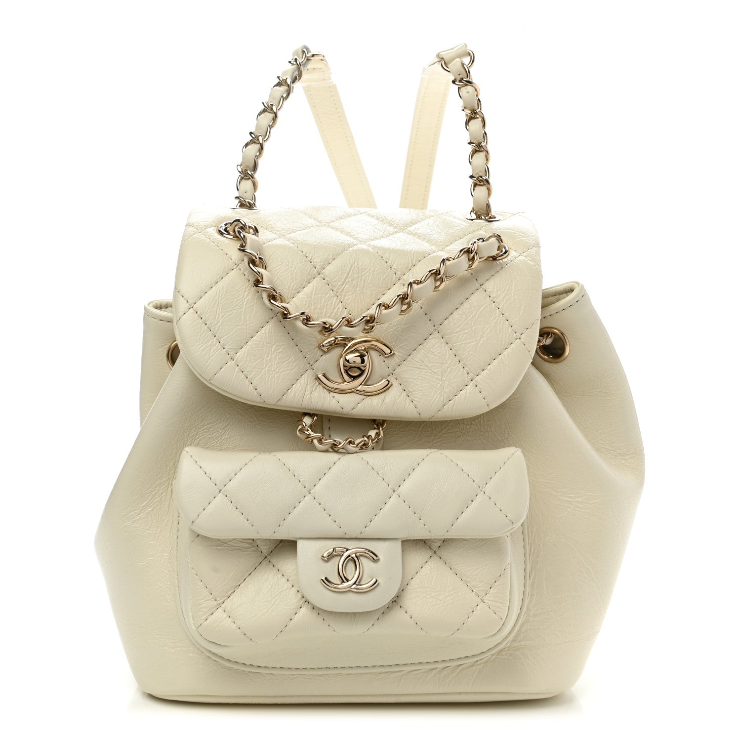 Chanel Glazed Aged Calfskin Quilted Small Duma Drawstring Backpack White 1 of 11