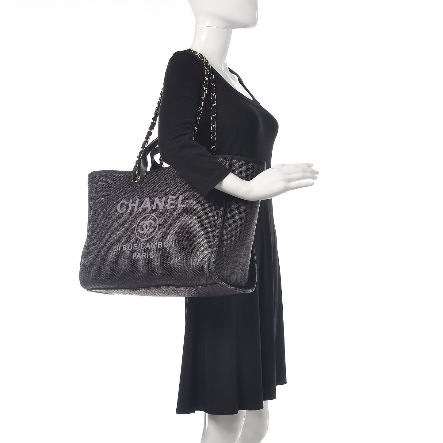 Woven Straw Raffia Large Deauville Tote Black