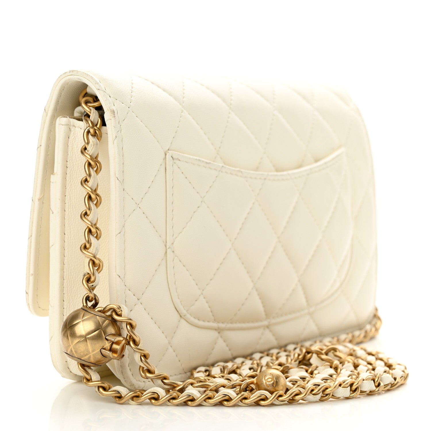 Chanel Lambskin Quilted CC Pearl Crush Wallet on Chain WOC White 3 of 14