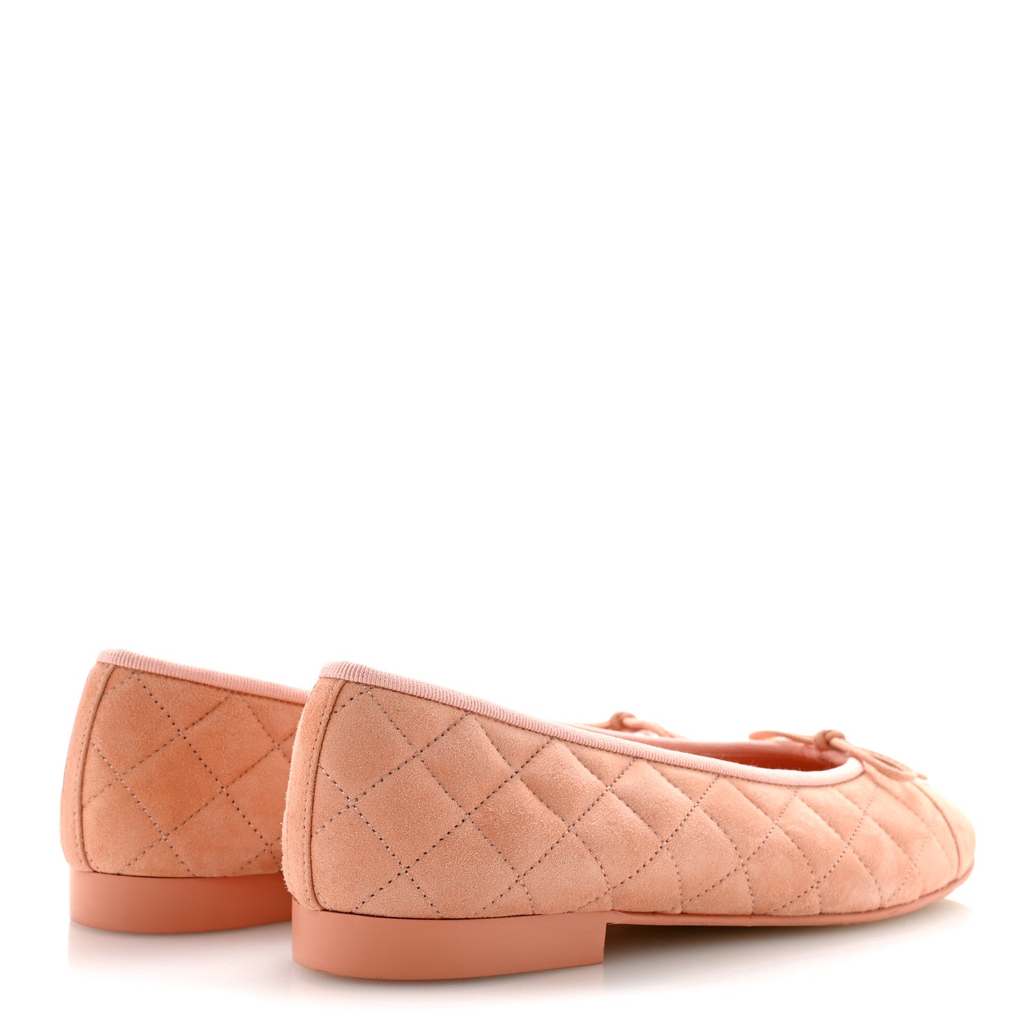 Chanel Suede Kidskin Quilted Cap Toe CC Ballerina Flats 38.5 Light Orange 5 of 10