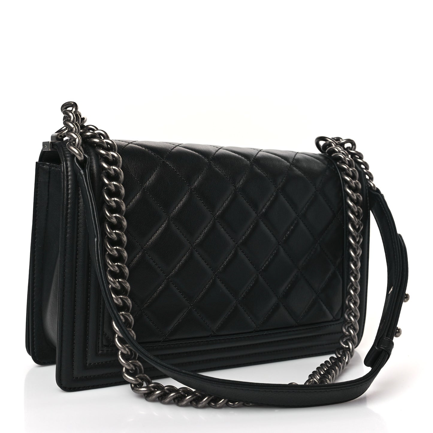 Lambskin Quilted Medium Boy Flap Black