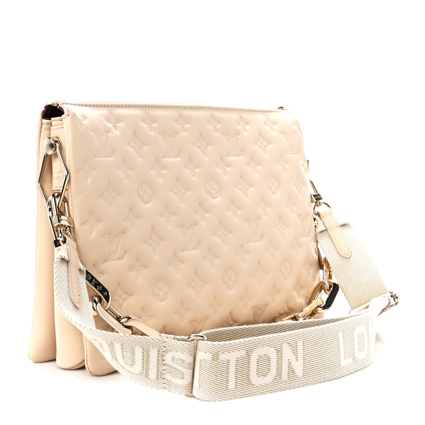 Lambskin Embossed Monogram Coussin MM Beige