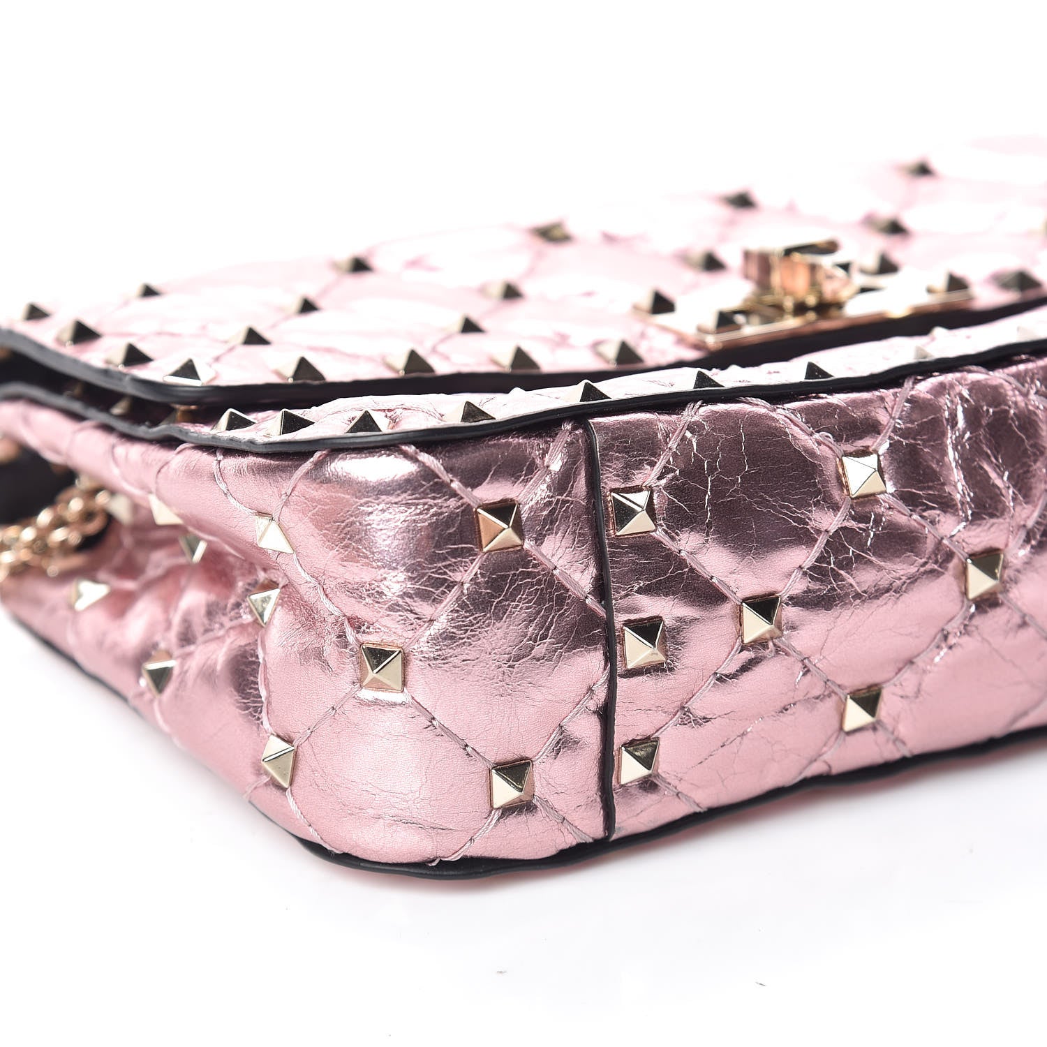 Valentino Garavani Metallic Wrinkled Lambskin Small Rockstud Spike Shoulder Bag Lipstick 7 of 8