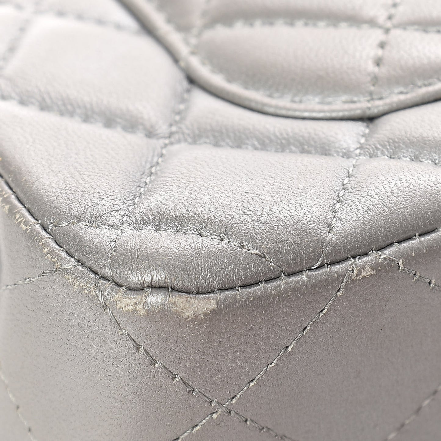 Metallic Lambskin Quilted Mini Rectangular Flap Silver