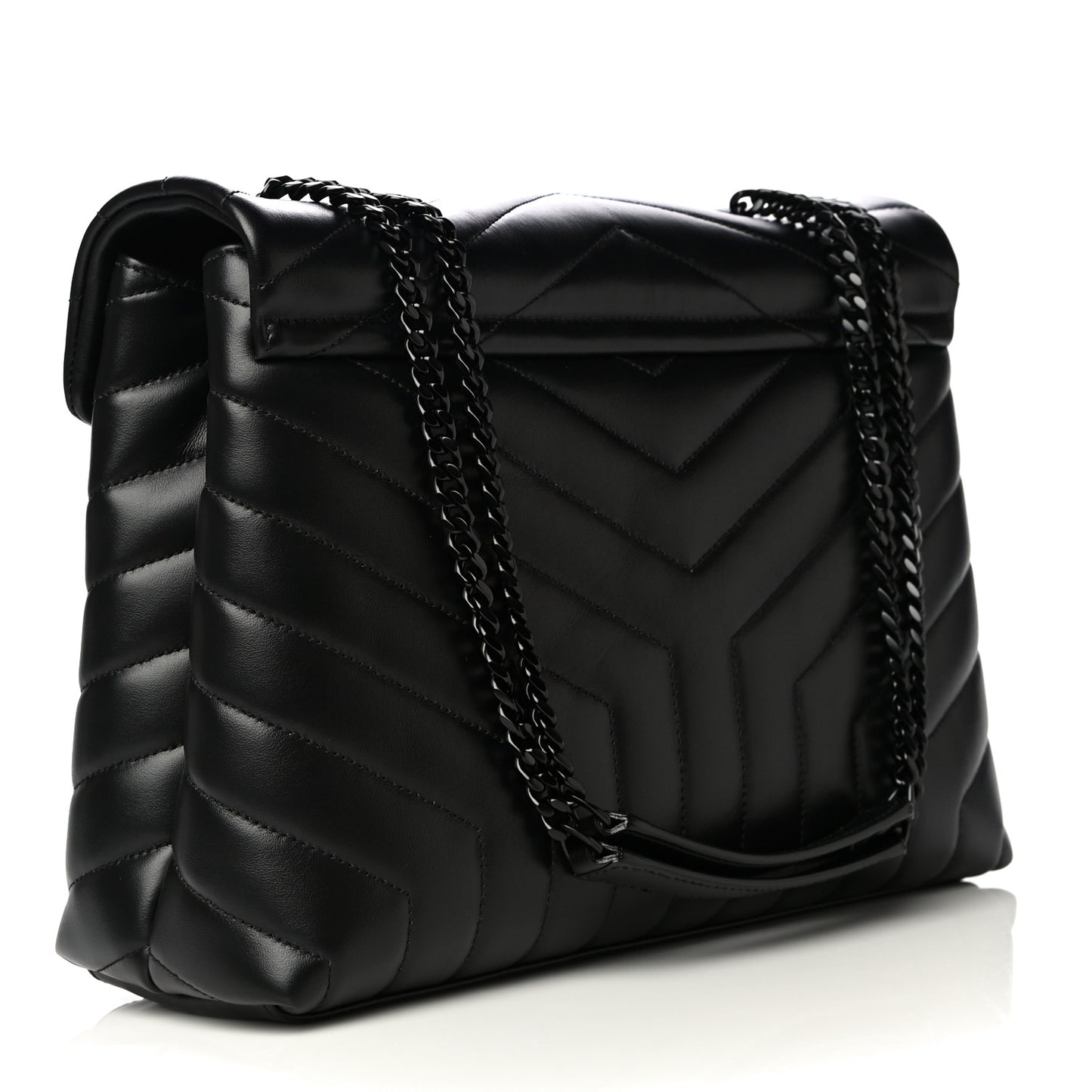 Calfskin Y Quilted Monogram Medium Loulou Chain Satchel Black