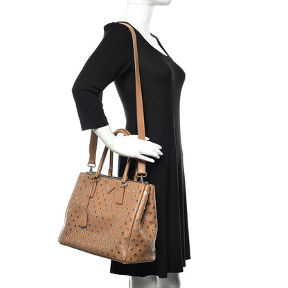 Prada City Calf Grommet Medium Double Zip Tote Caramel 2 of 13