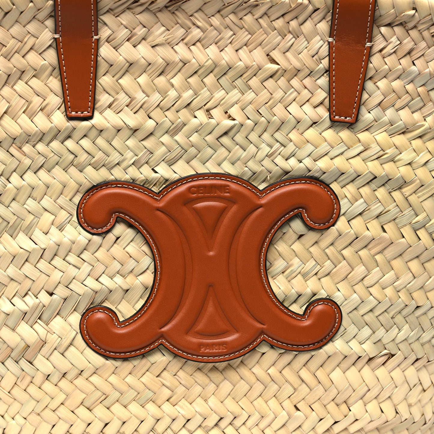 Raffia Calfskin Triomphe Medium Panier Tan