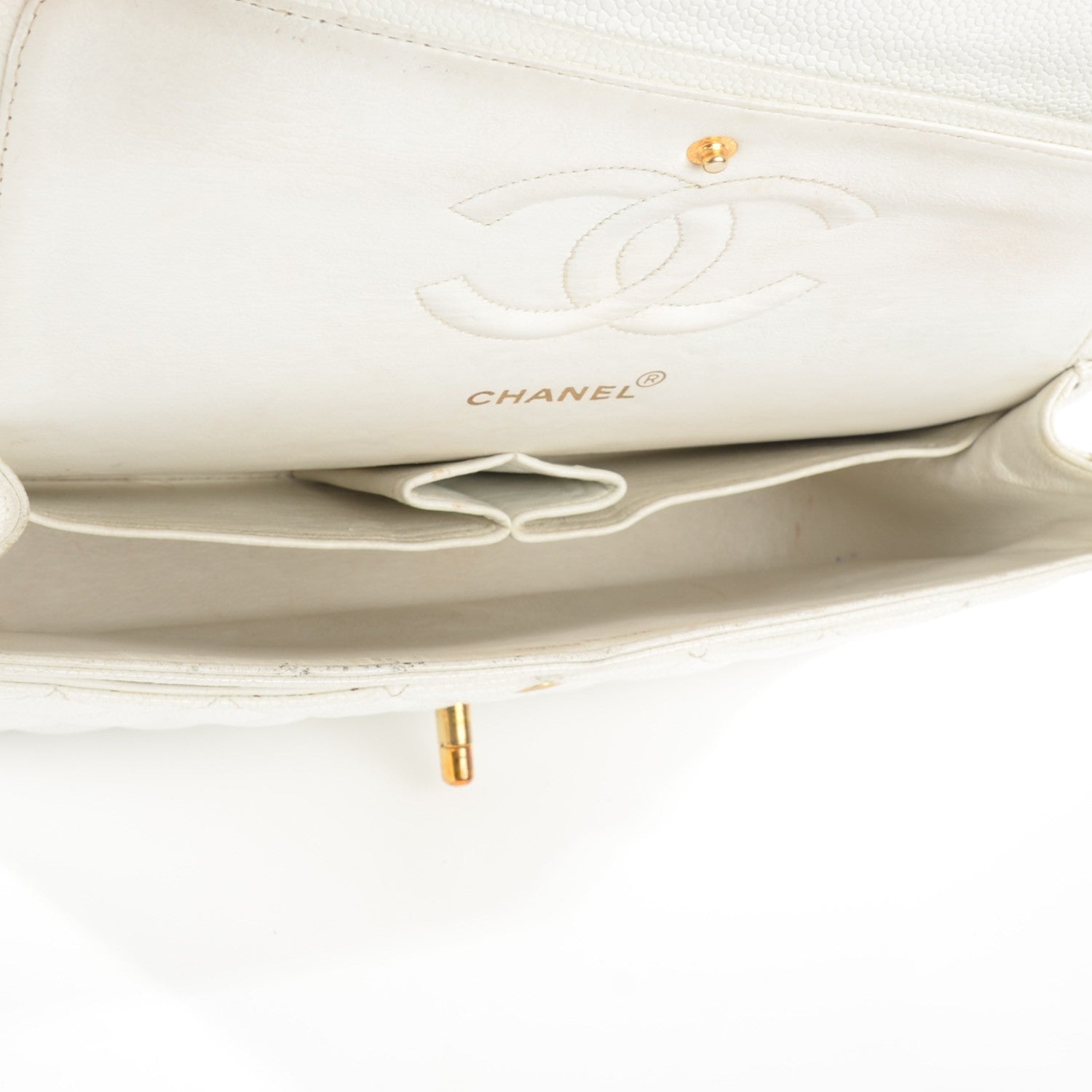 Chanel Caviar Quilted Medium Double Flap White 6 of 14