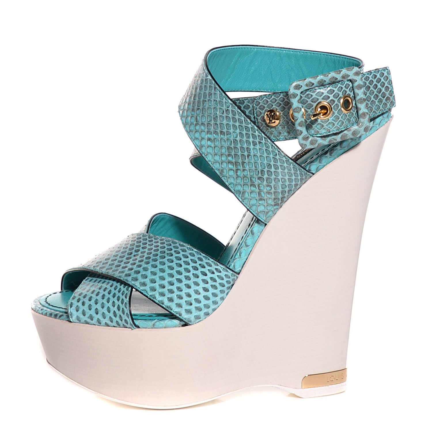 Louis Vuitton Python Wedges 39 Turquoise 1 of 8