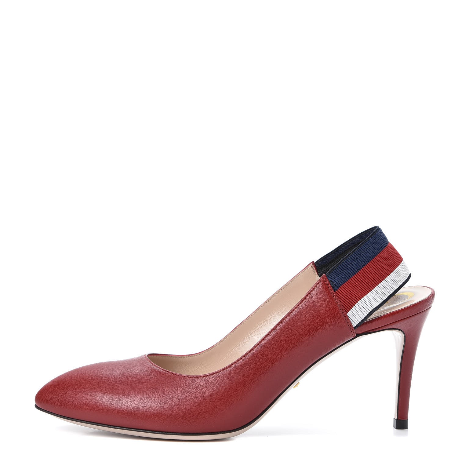 Gucci Malaga Kid Web Sylvie Mid Heel Slingback Pumps 38 Hibiscus Red 1 of 10
