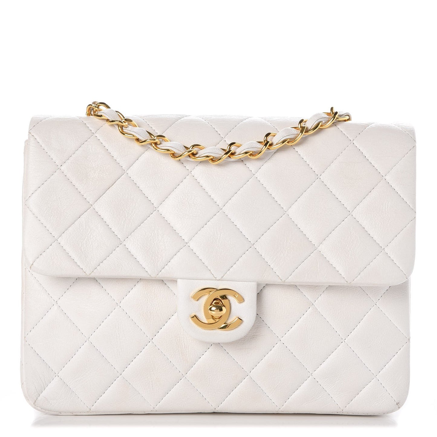 Lambskin Quilted Mini Square Flap White