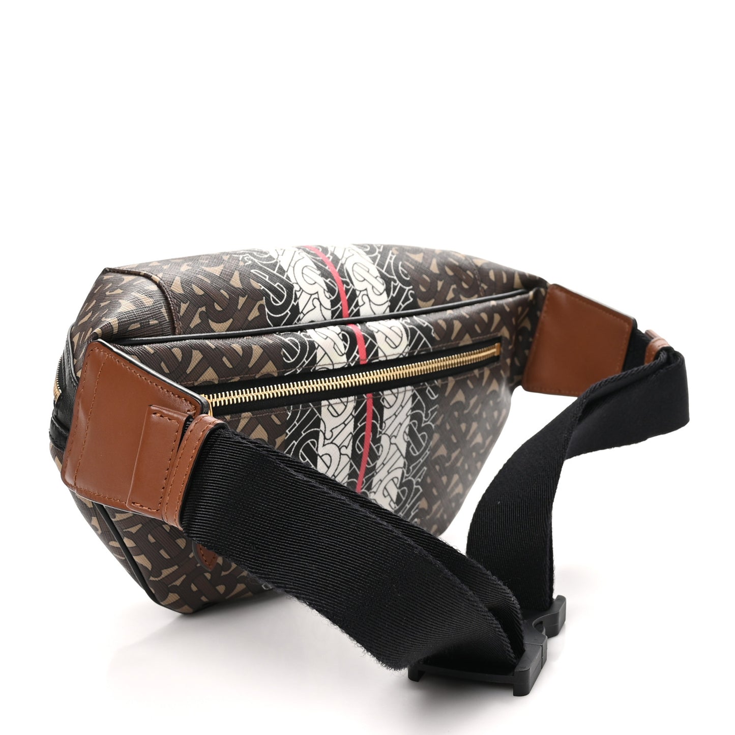 E-Canvas Monogram Stripe Medium Sonny Bum Bag Bridle Brown