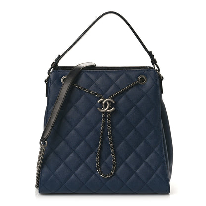 Chanel Caviar Quilted Medium CC Bucket Bag Dark Blue 1 of 11