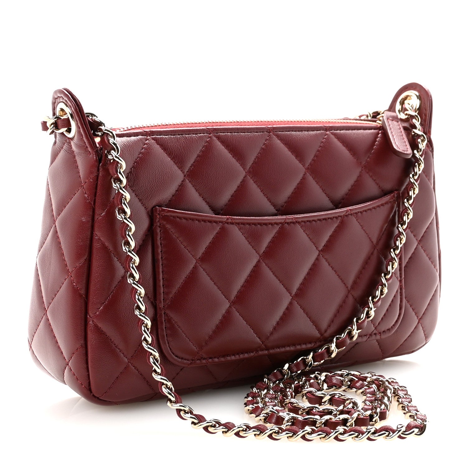 Chanel Lambskin Quilted Clutch With Chain Burgundy 3 of 11