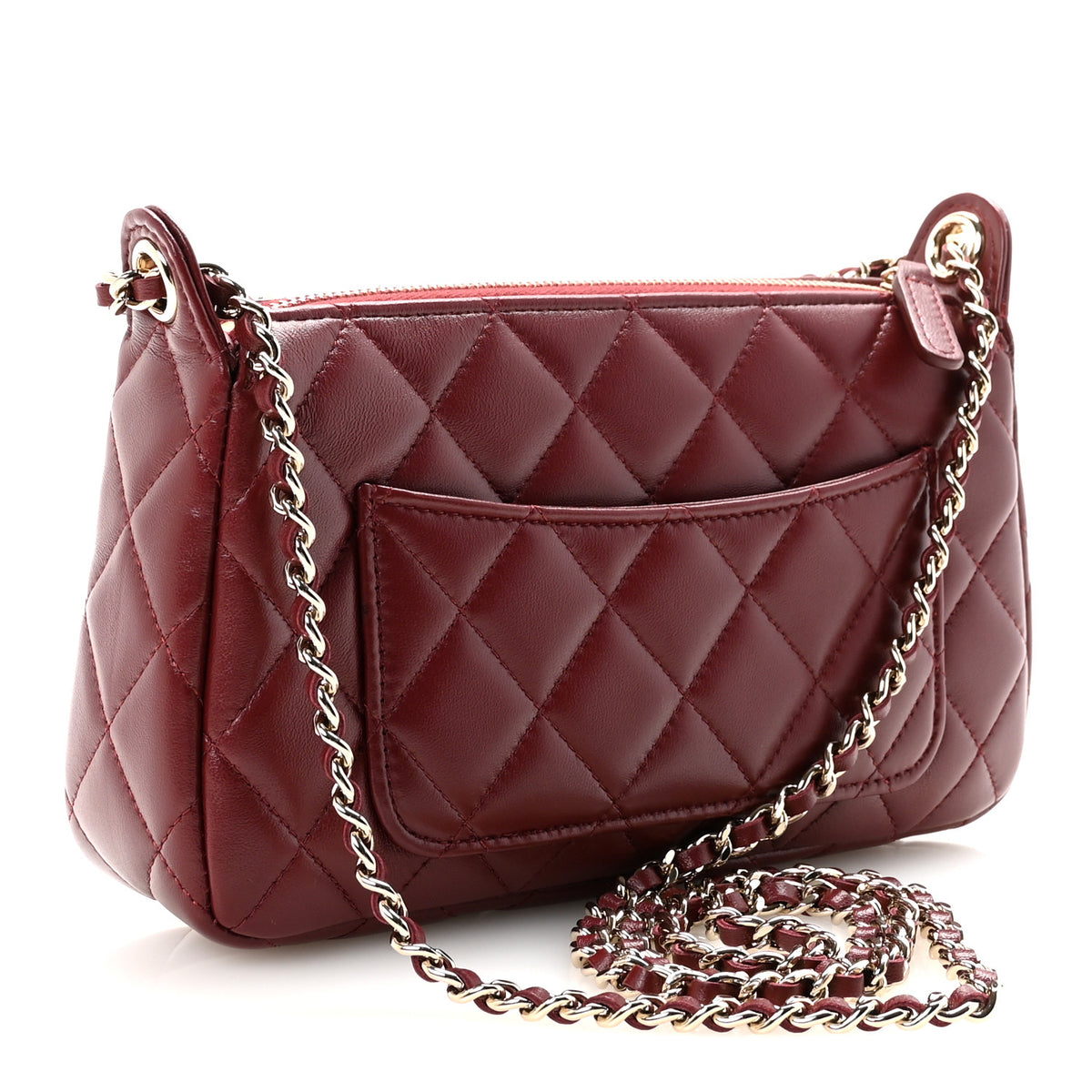 Chanel Lambskin Quilted Clutch With Chain Burgundy 3 of 11