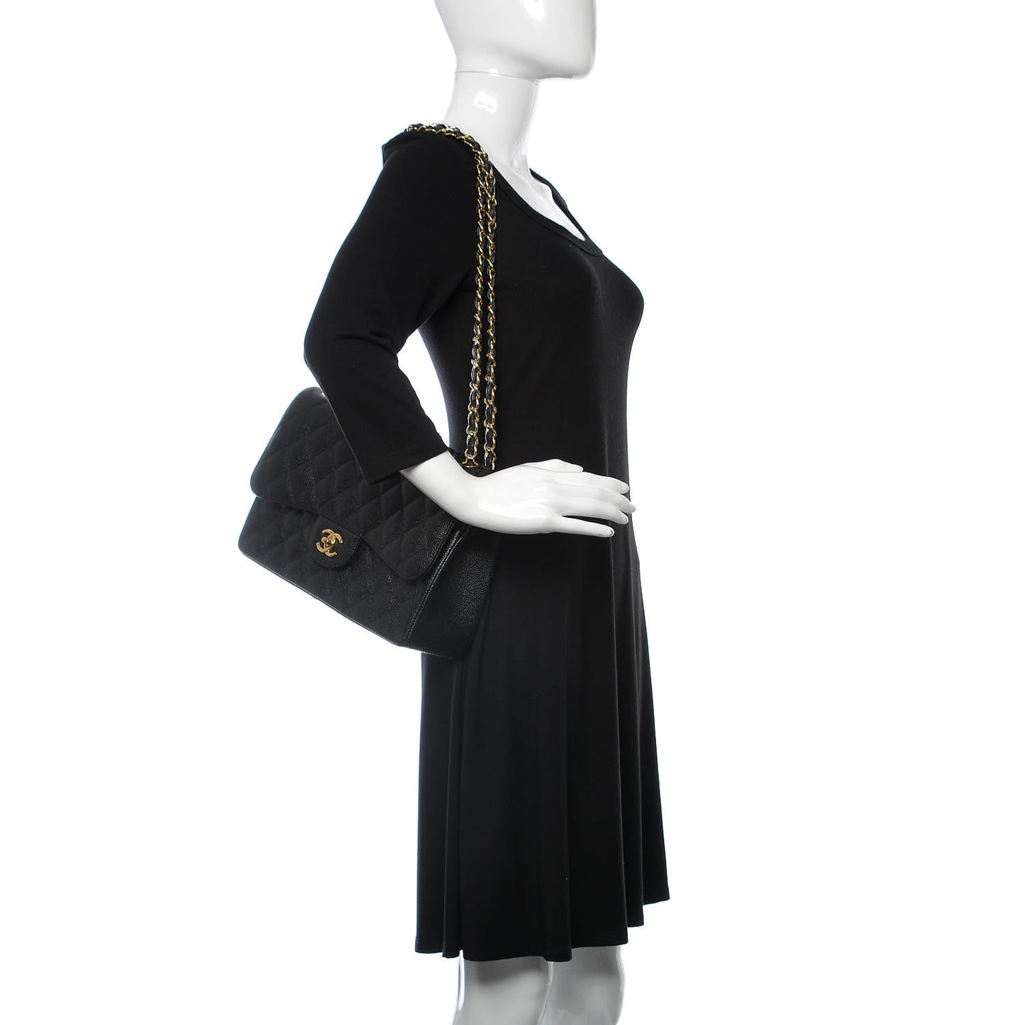 Caviar Quilted Jumbo Double Flap Black