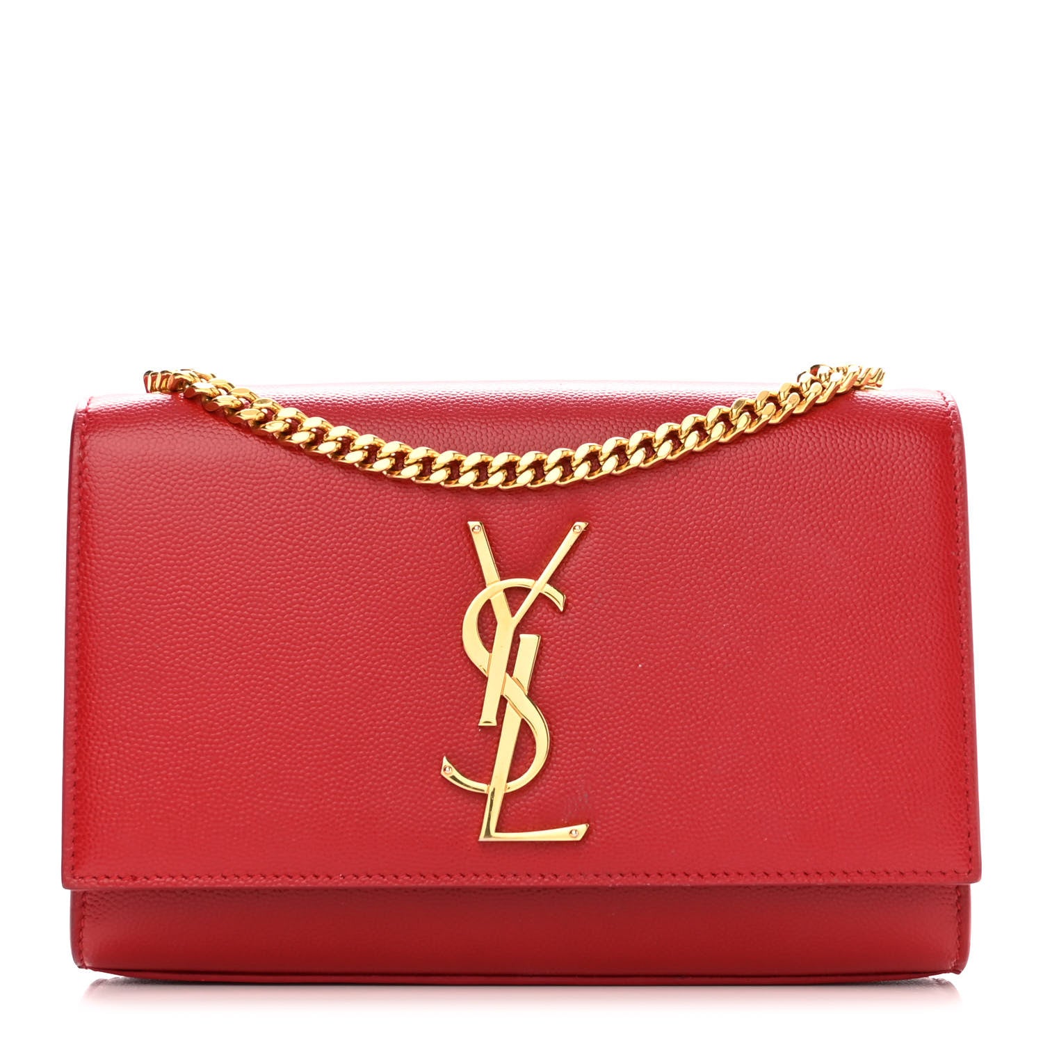 Saint Laurent Grain De Poudre Small Monogram Kate Satchel Red 1 of 10