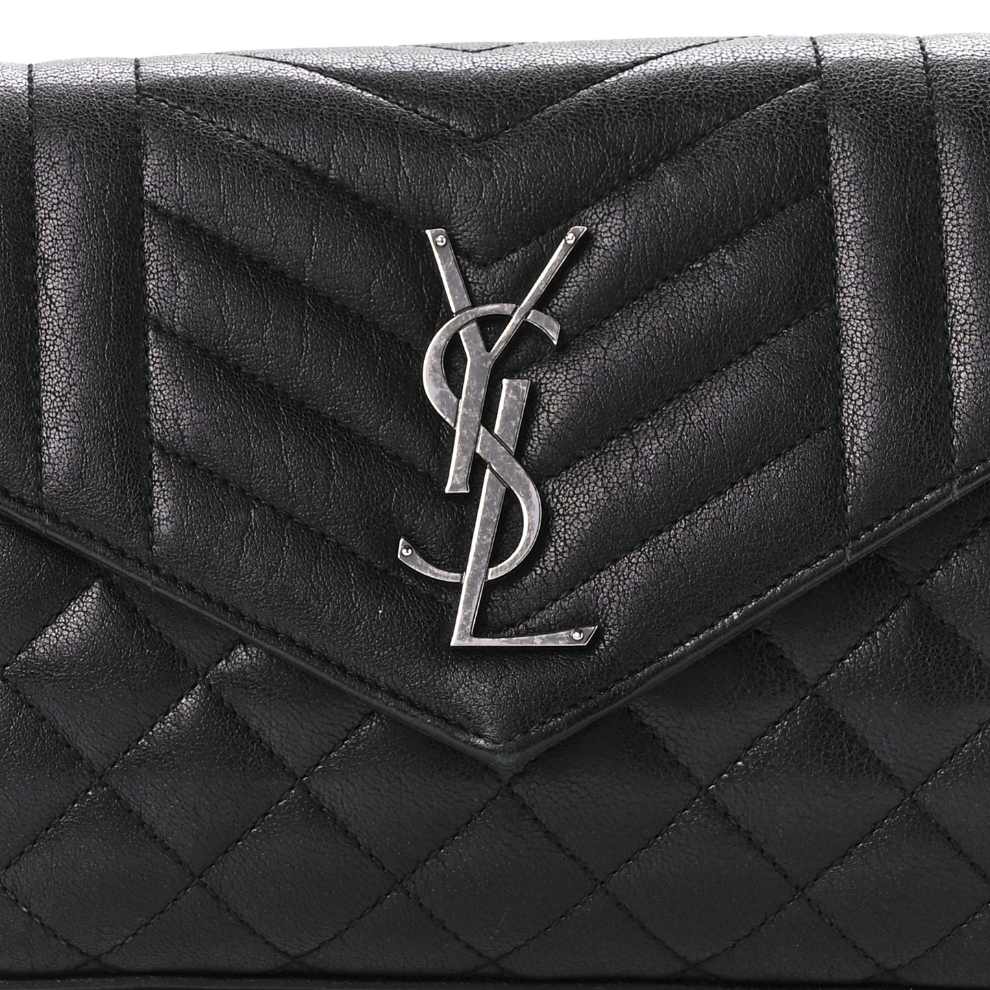 Sheepskin Tri-Quilt Monogram Envelope Chain Wallet Black