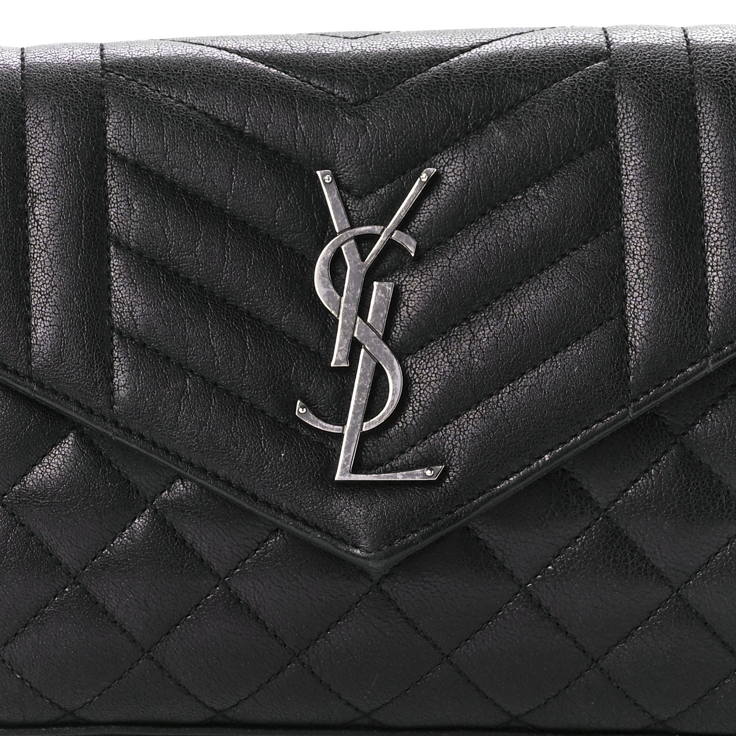 Saint Laurent Sheepskin Tri-Quilt Monogram Envelope Chain Wallet Black 7 of 8
