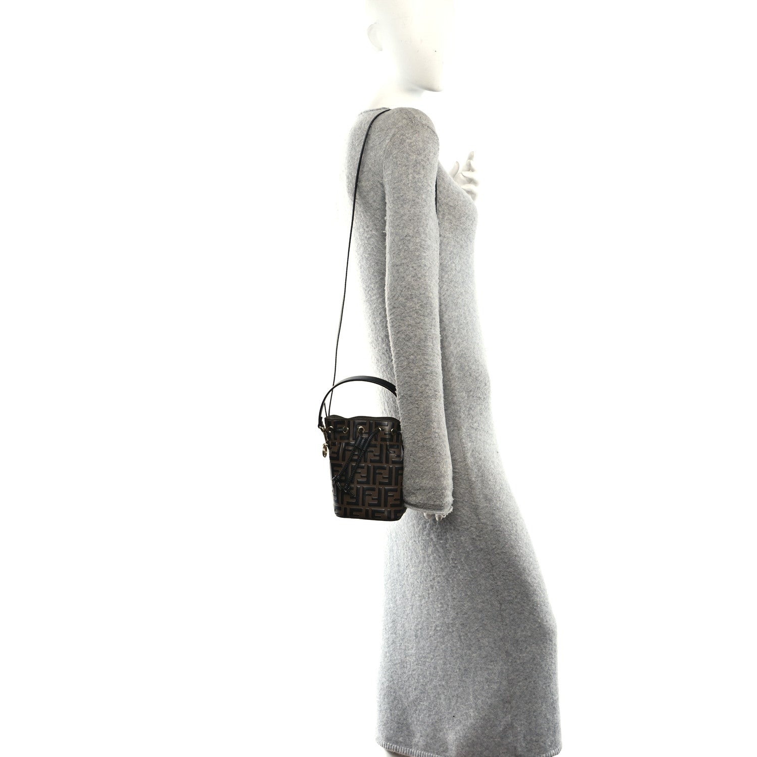 Fendi Vitello Liberty F is Fendi Bi-Color FF 1974 Embossed Mini Mon Tresor Bucket Bag Maya Black 2 of 10