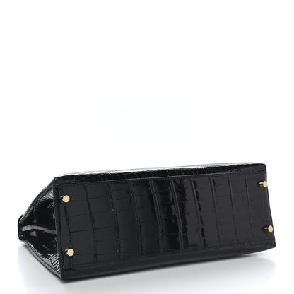 Hermes Shiny Niloticus Crocodile Kelly Sellier 32 Black 3 of 10