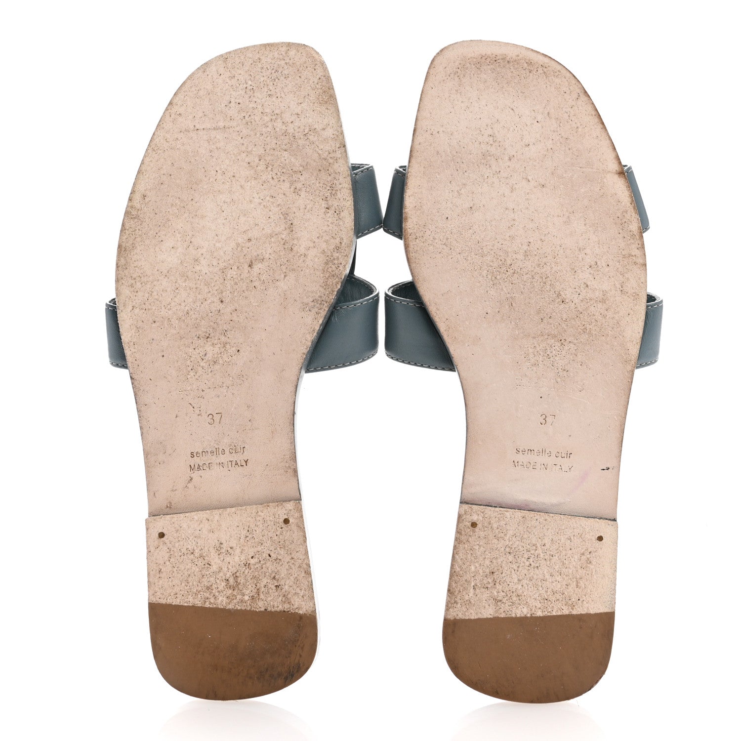 Hermes Box Calfskin Oran Sandals 37 Bleu Pinede 6 of 13