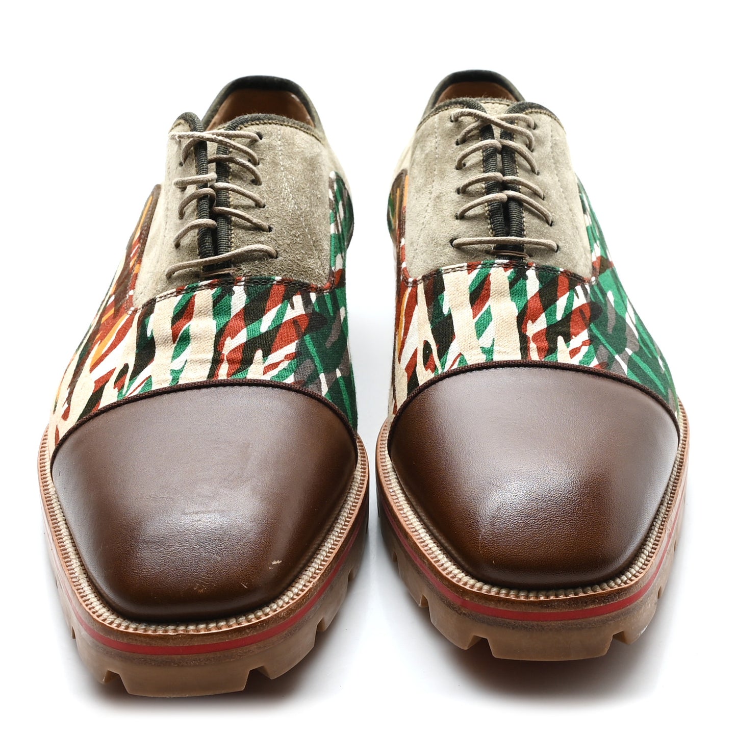 Calfskin Canvas Suede Mens Derby Oxfords 44.5 Brown Multicolor