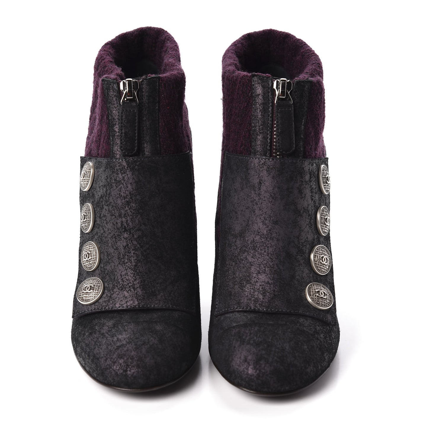 Iridescent Calfskin Wool Short Boot 38 Dark Purple