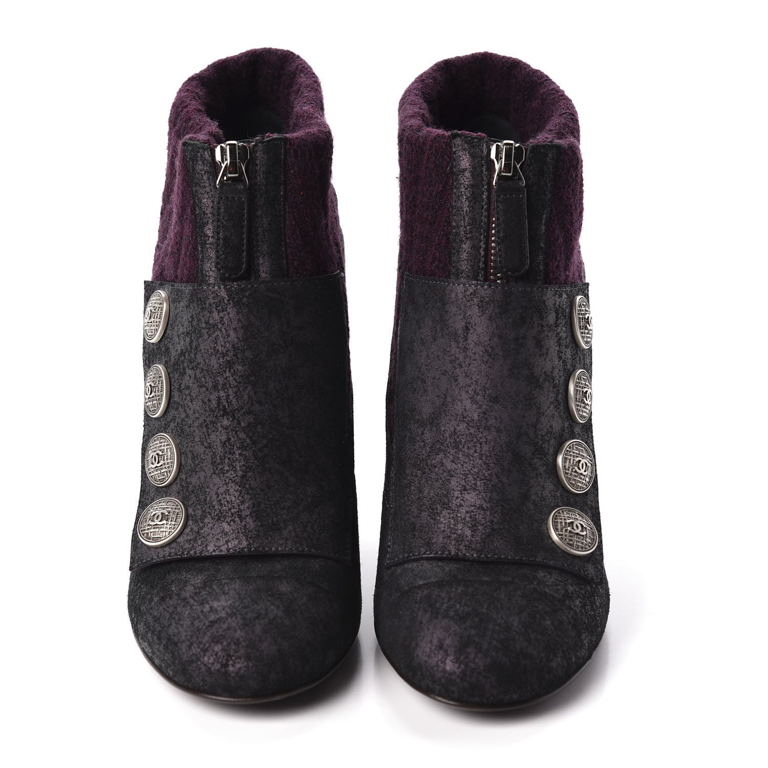 Chanel Iridescent Calfskin Wool Short Boot 38 Dark Purple 2 of 6