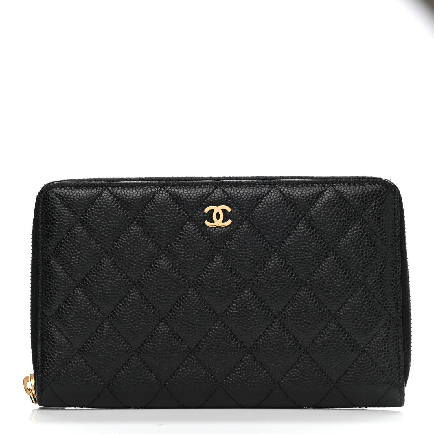 Chanel Caviar Quilted Large Zip Around Organizer Wallet Black 1 of 12