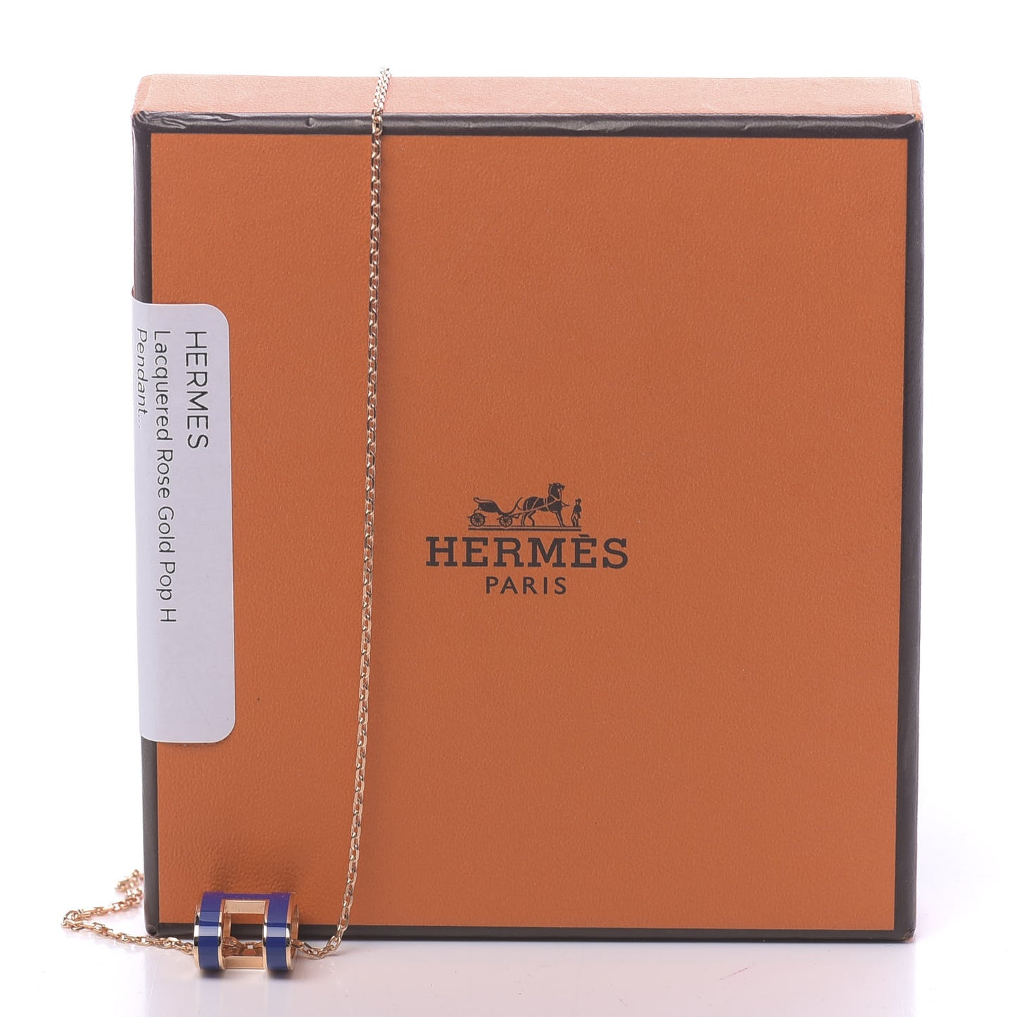 Lacquered Rose Gold Pop H Pendant Necklace Bleu Royal