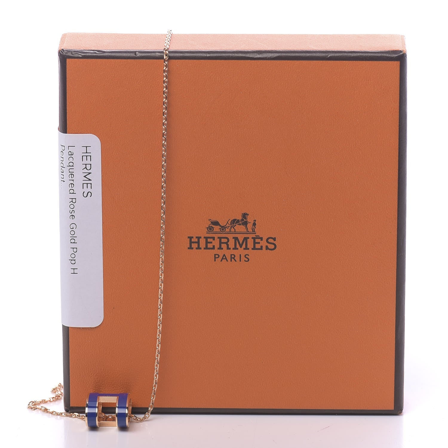 Hermes Lacquered Rose Gold Pop H Pendant Necklace Bleu Royal 8 of 8