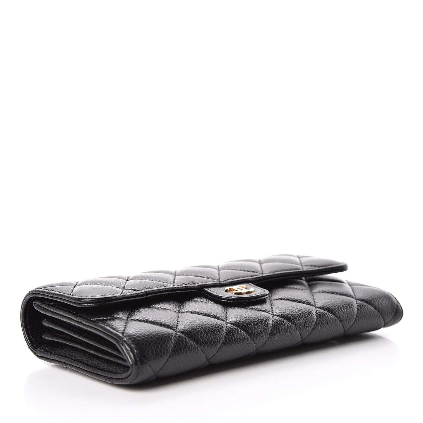 Caviar Quilted Large Gusset Flap Wallet Black