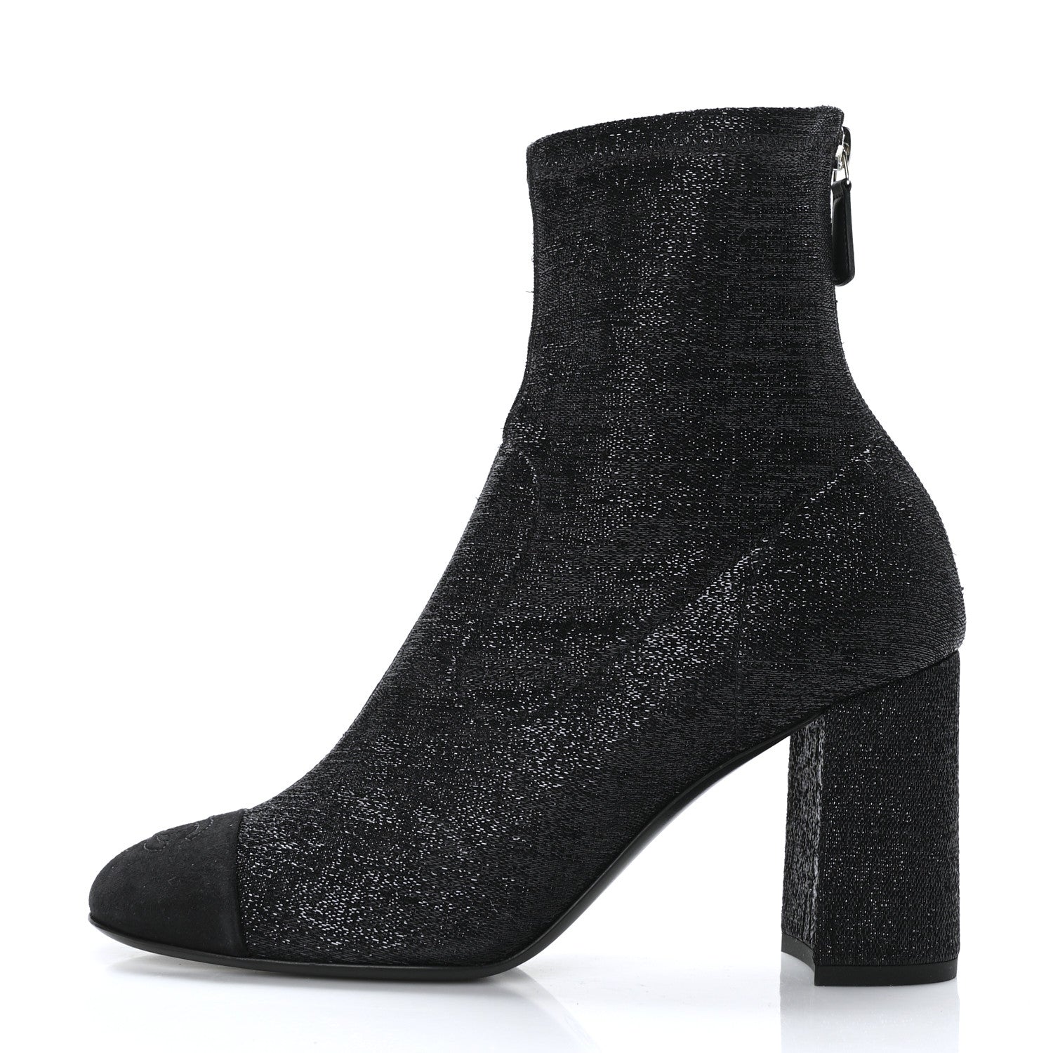 Chanel Fabric Suede Kidskin CC Cap Toe Short Boots 38.5 Black 1 of 6