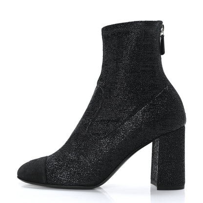 Chanel Fabric Suede Kidskin CC Cap Toe Short Boots 38.5 Black 1 of 6
