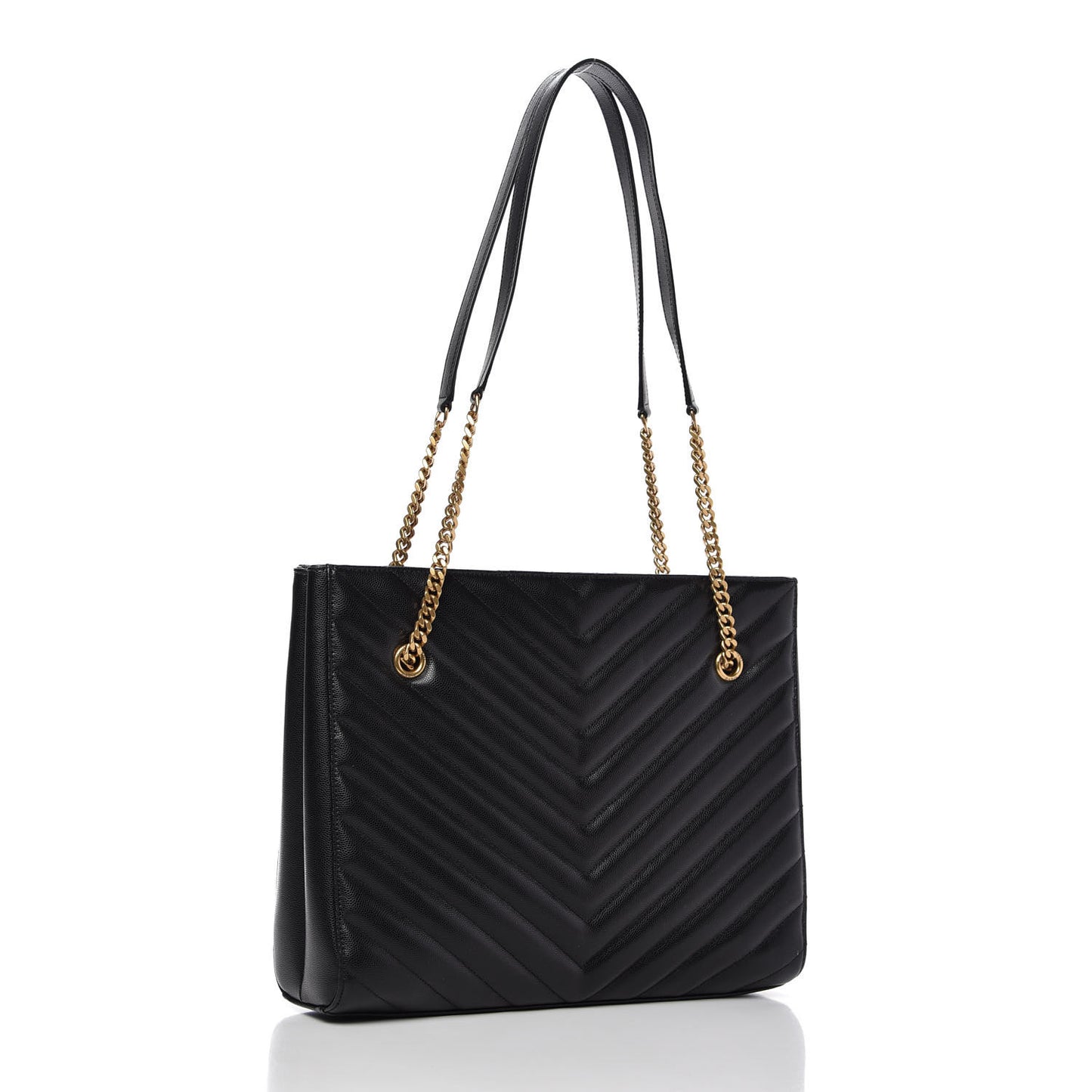Grain De Poudre Matelasse Chevron Medium Tribeca Shopping Bag Black